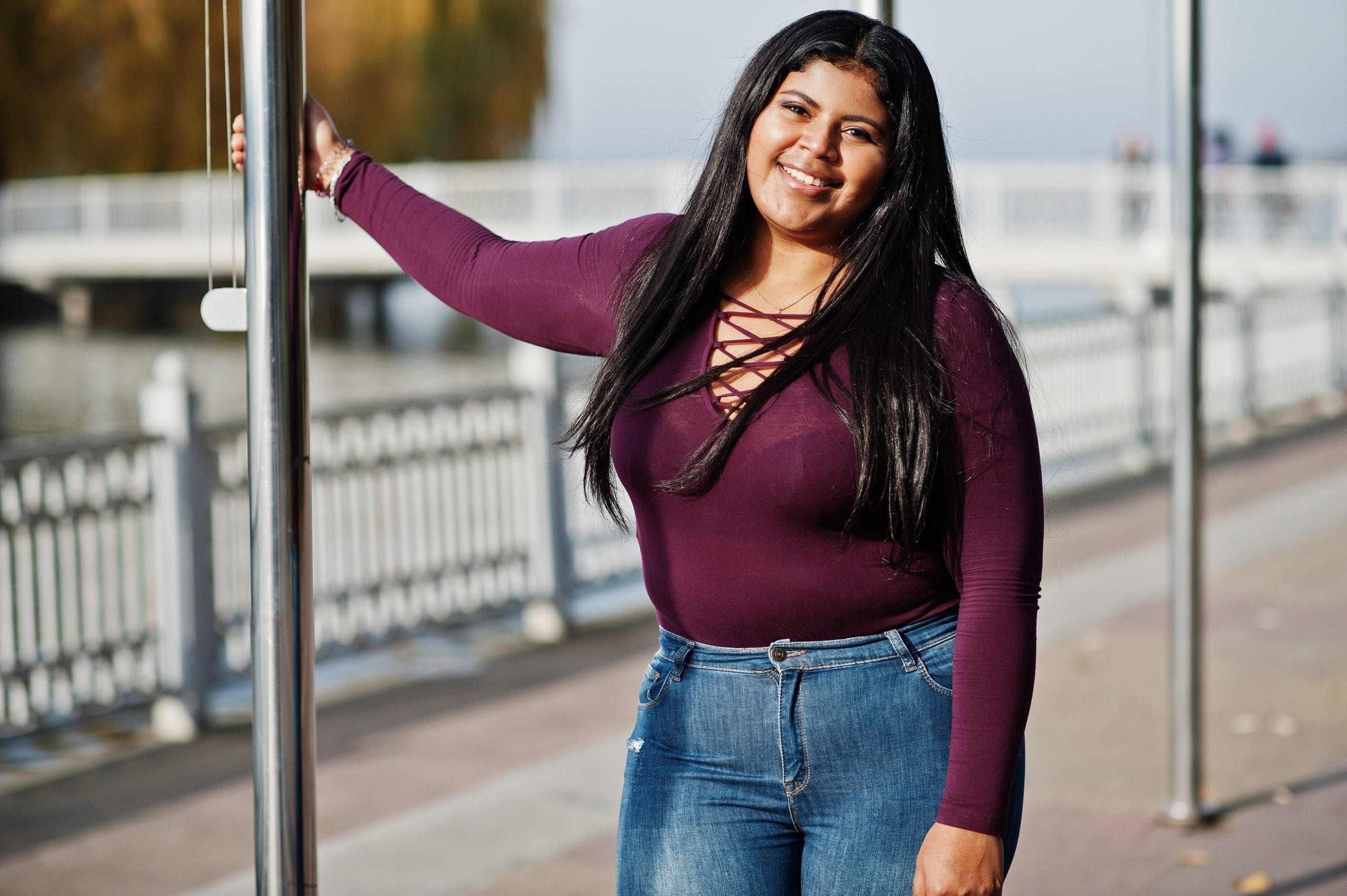 Pretty Latino Xxl Model Girl From Ecuador Wear On Violet Blouse