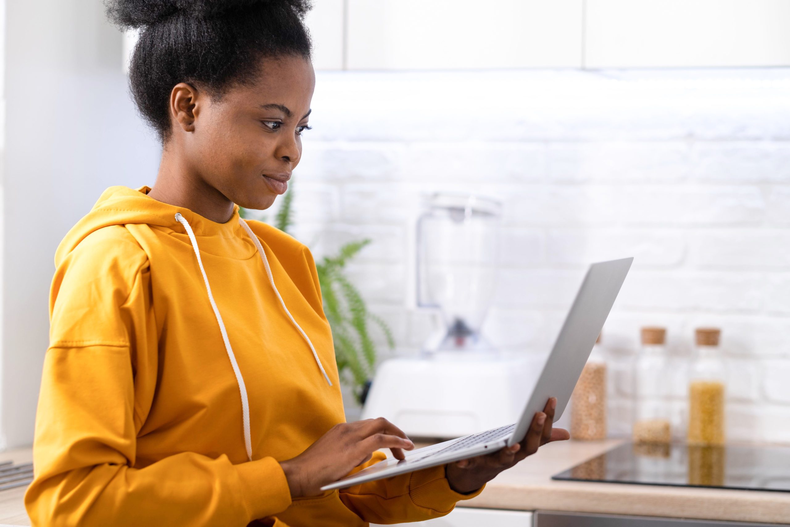 Happy Attractive African American Girl Working Office Work Remot